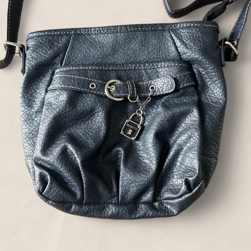 y2k pebble leather Black Bag lock charm silver - Picture 2 of 5